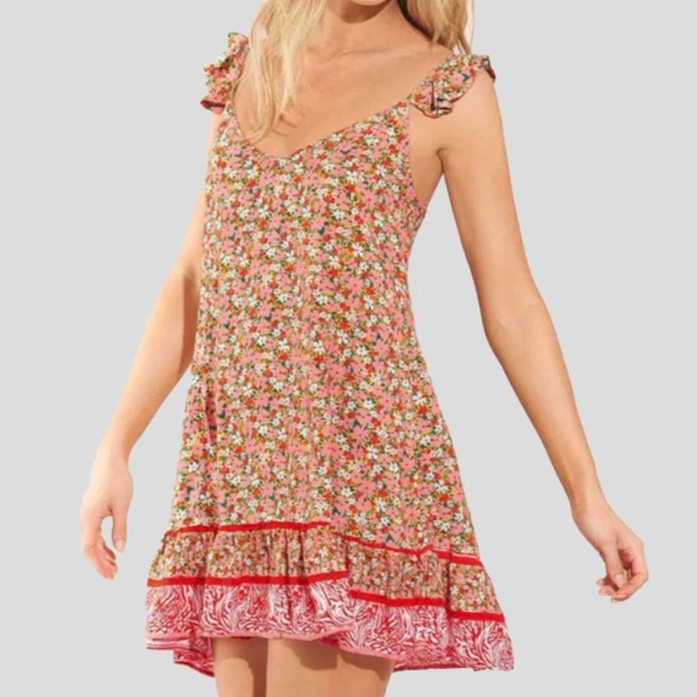 Maaji Coral Floral Ruffle Strap Mini Cover Up Dress S